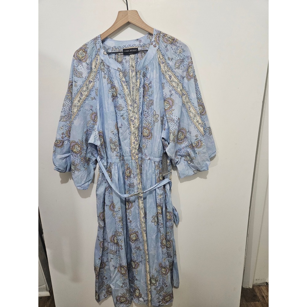 Lane‎ Bryant Blue Floral Paisley Cotton Midi Dress Plus Size 22 NWT Boho Split